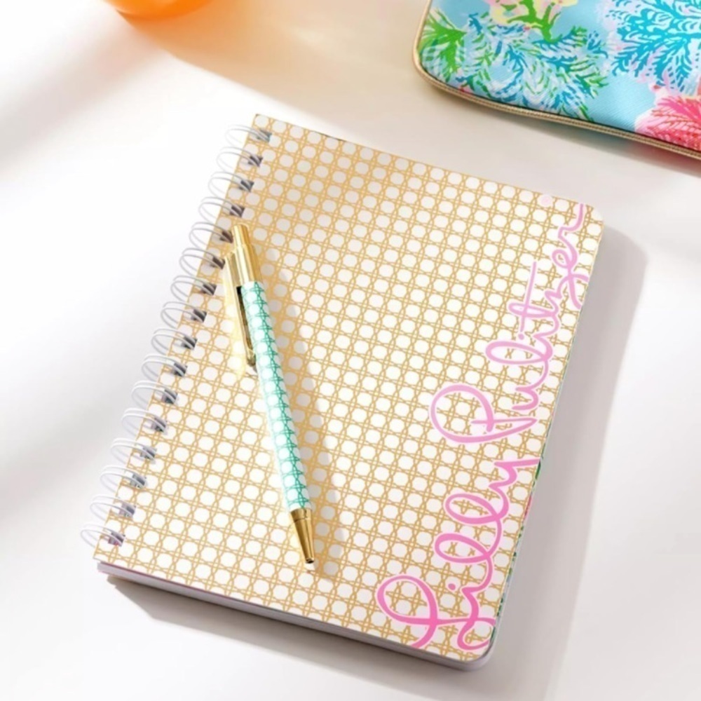 NWT Lilly Pulitzer Mini Notebook Gold Metallic Caning - Picture 3 of 3